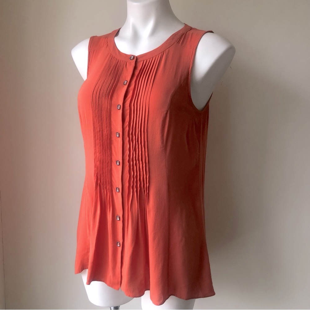 🌼 Anthropologie Edme & Esyllte Pintuck Button Front Tank Blouse, Orange 2